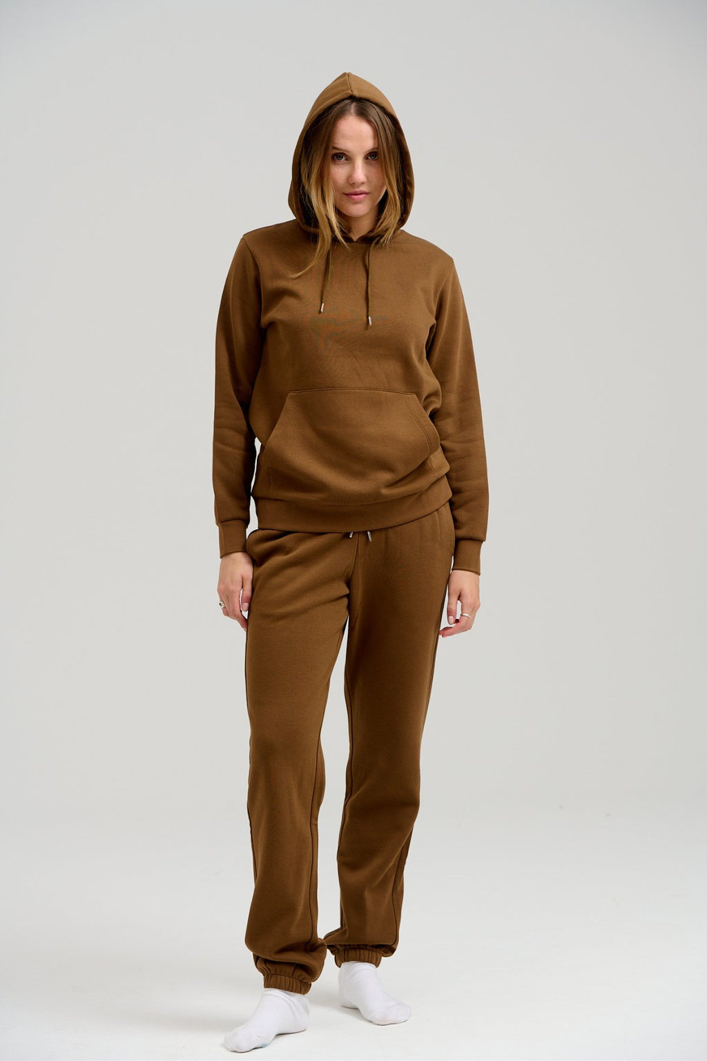 Basic Sweatsuit met hoodie (bruin) - pakketdeal (vrouwen)