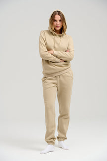 Basic Sweatsuit met hoodie (donker beige) - pakketdeal (vrouwen)