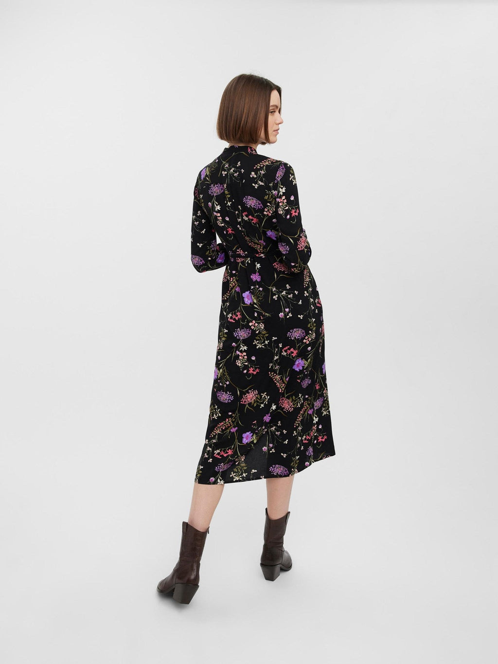 Easy Long Sleeve Shirt Dress - Purple