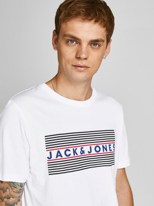 Ecorp Logo Tee O-Neck - White PLAY Stripe - TeeShoppen Group™ - T-shirt - Jack & Jones