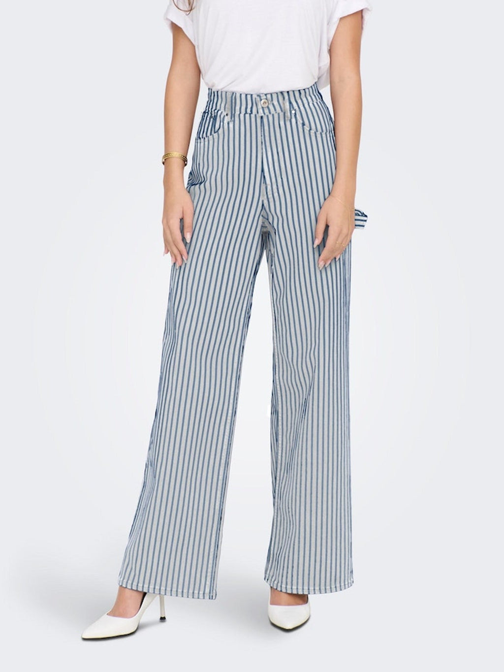 Hoop dat hoge taille gestreept Pants - Wit Blauw