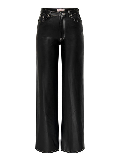 Juicy Wide Faux Leather Bukser - Sort - TeeShoppen Group™ - Pants - ONLY