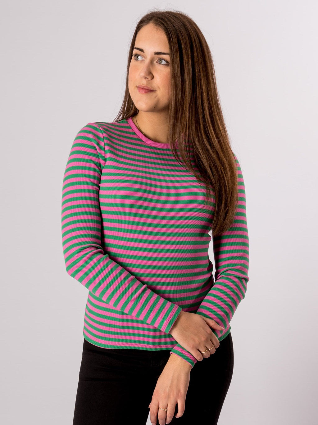 Line Long Sleeve Sweater - Super Pink/Jelly Bean