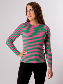 Line Long Sleeve Sweater - Super Pink/Jelly Bean