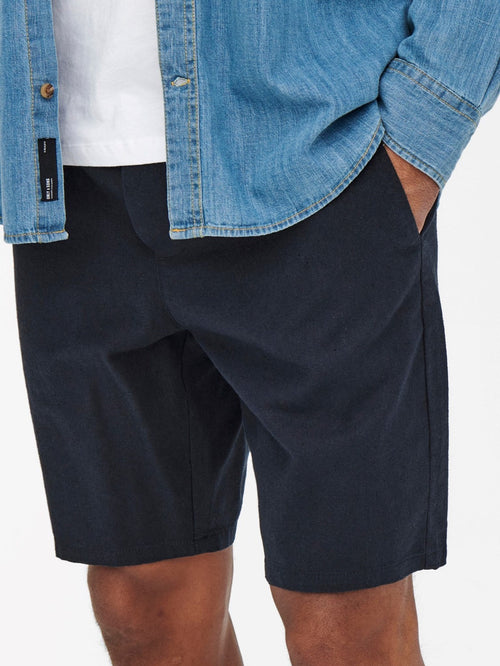 Linus Linen Shorts - Dark Navy - TeeShoppen Group™ - Shorts - Only & Sons
