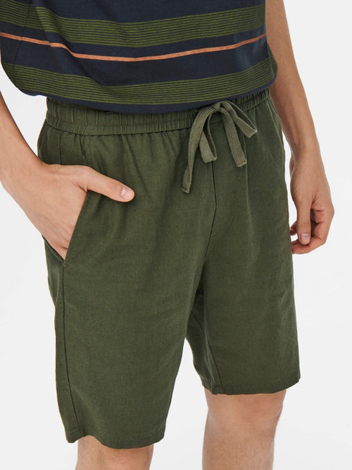 Linus Linen Shorts - Olive Night - TeeShoppen Group™ - Shorts - Only & Sons