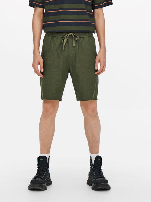 Linus Linen Shorts - Olive Night - TeeShoppen Group™ - Shorts - Only & Sons