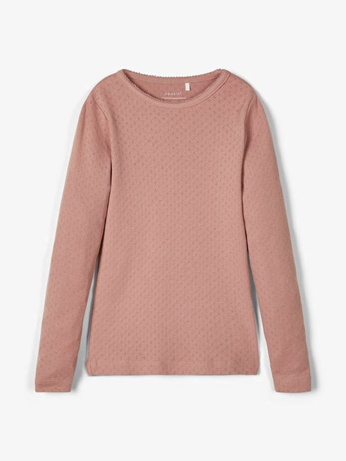 Long-sleeved Pointelle T-shirt - Rosa - TeeShoppen Group™ - T-shirt - Name It