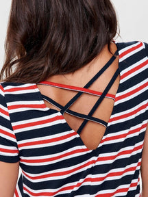 Loose dress with back details - Red & Blue Striped