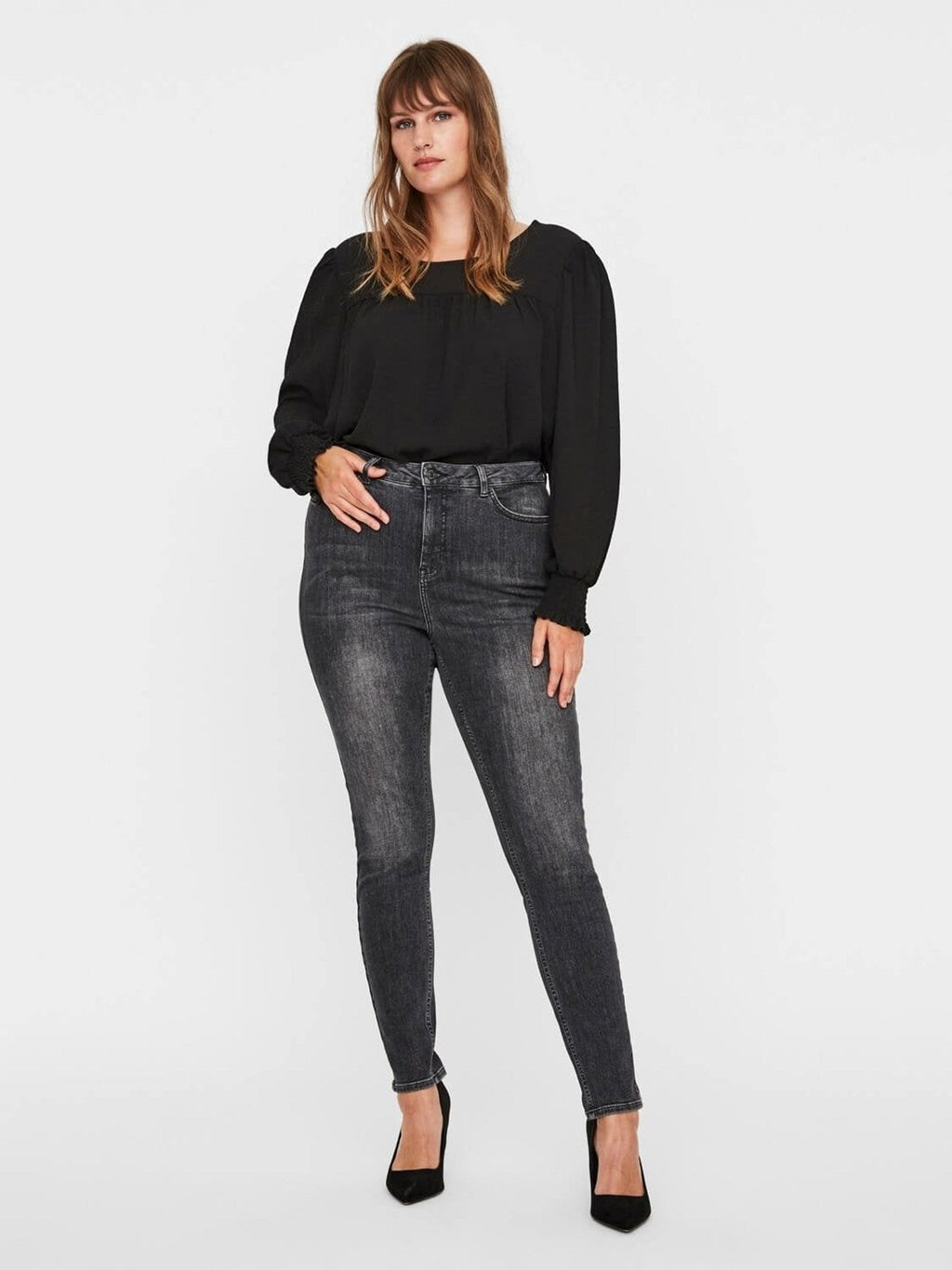 Lora Jeans High Taisted (Curve)-Black Gray Denim