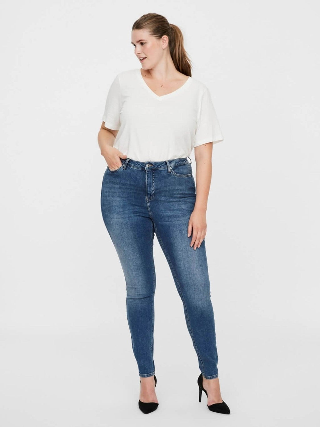 Lora Jeans High Taisted (Curve) - Medium Blue Denim