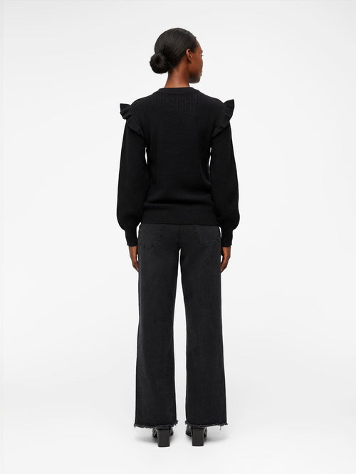 Malena Ruffle Pullover - Black - TeeShoppen Group™ - Knitwear - Object