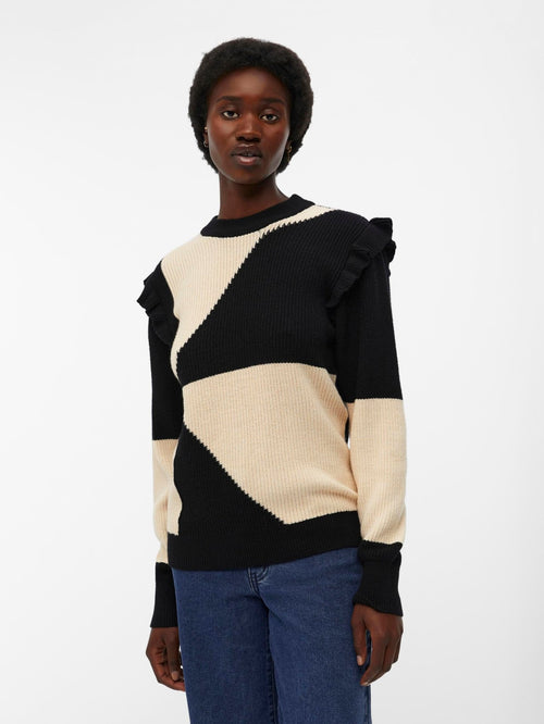 Malena Ruffle Pullover Strik - Sandshell - TeeShoppen Group™ - Knitwear - Object