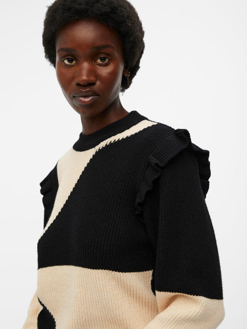 Malena Ruffle Pullover Strik - Sandshell - TeeShoppen Group™ - Knitwear - Object