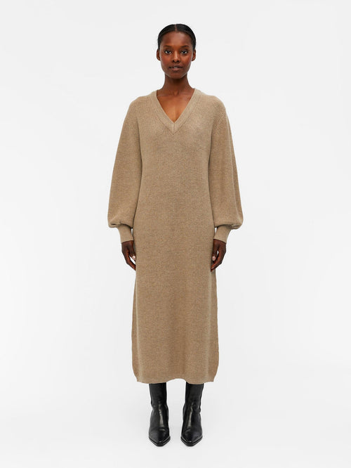 Malena Strik Kjole - Fossil - TeeShoppen Group™ - Dress - Object