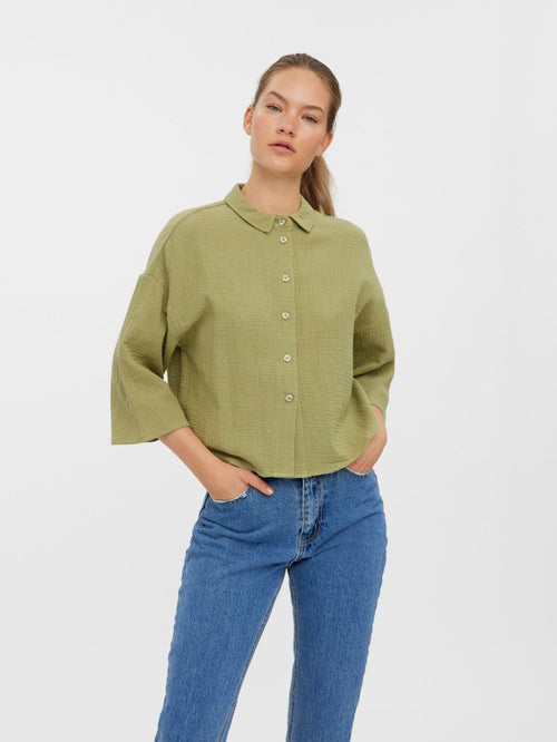 Natali 3/4 Crop Shirt - Sage - TeeShoppen Group™ - Formal Shirts & Blouses - Vero Moda