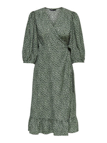 Olivia 3/4 Wrap Midi Dress - Balsam Green
