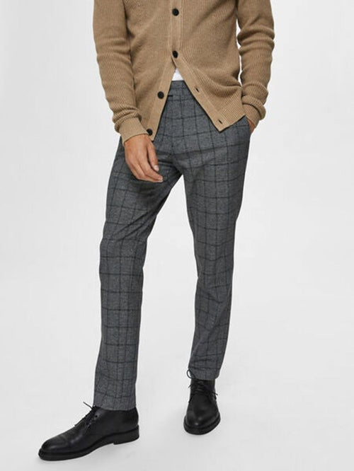 Performance Premium Pants - Dark gray (checkered) - TeeShoppen Group™ - Pants - Selected Homme