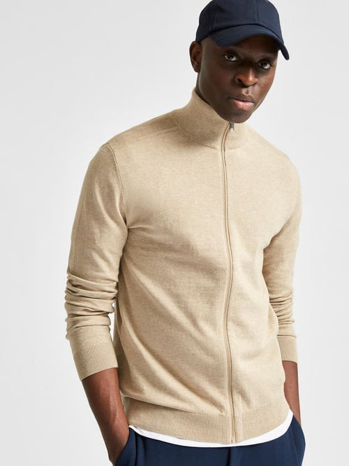 Pima cotton cardigan - Beige (with zipper) - TeeShoppen Group™ - Knitwear - Selected Homme