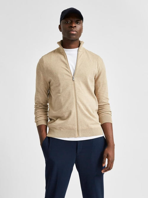 Pima cotton cardigan - Beige (with zipper) - TeeShoppen Group™ - Knitwear - Selected Homme