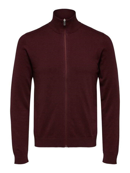Pima cotton cardigan - Burgundy Red (with zipper) - TeeShoppen Group™ - Knitwear - Selected Homme