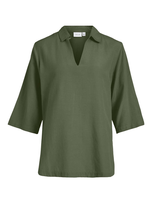 Prisilla V-Neck 3/4 Tunic - Four Leaf Clover - TeeShoppen Group™ - Formal Shirts & Blouses - VILA