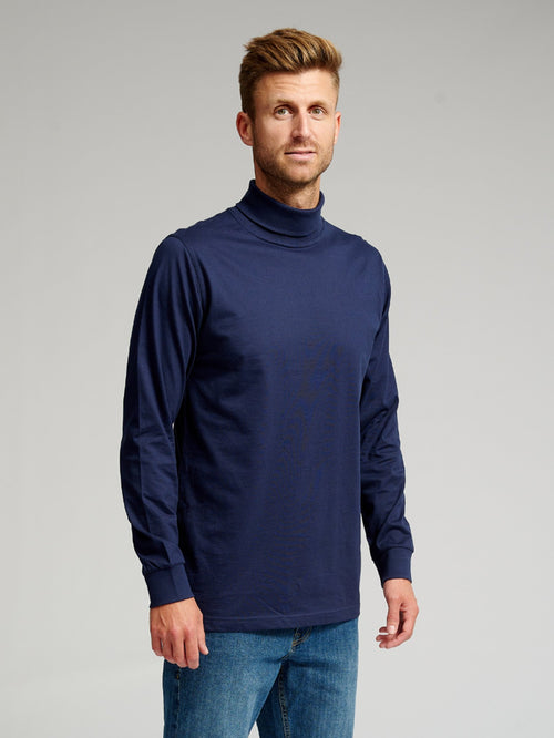 Roll collar sweater - Navy - TeeShoppen Group™ - T-shirt - TeeShoppen
