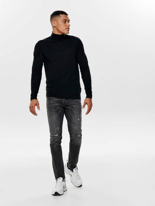 Roll collar knit sweater - Black - Only & Sons - Black