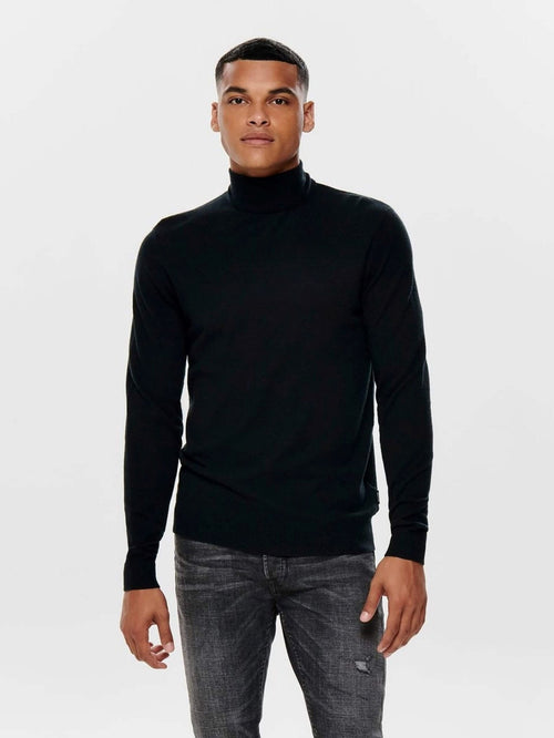 Roll collar knit sweater - Black - Only & Sons - Black