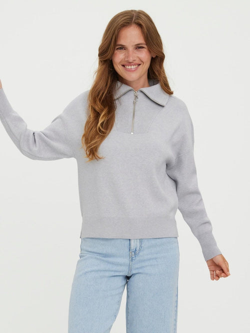 Saba Stripe Half-zip Blouse - Light Grey Melange - TeeShoppen Group™ - Knitwear - Vero Moda