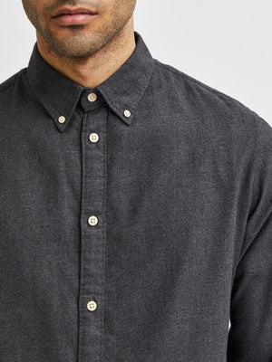 Slim Flannel Shirt - Black Melange - TeeShoppen Group™ - Formal Shirts & Blouses - Selected Homme
