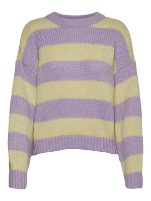 Striped O-neck Knit Sweater - Purple / Yellow - TeeShoppen Group™ - Knitwear - Vero Moda