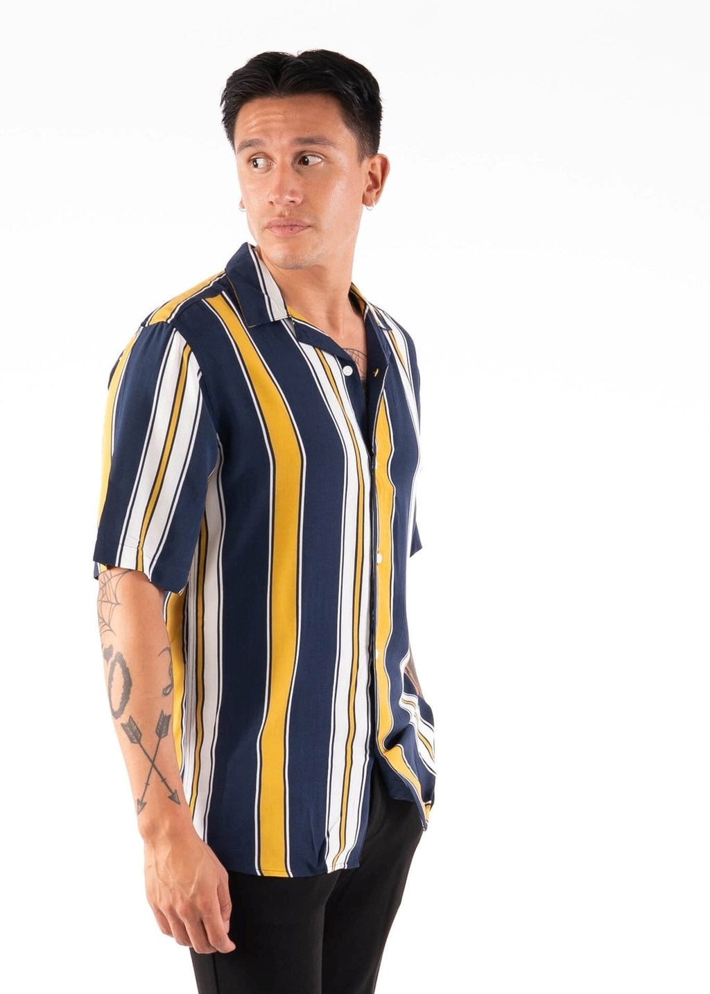Striped shirt met korte mouwen-geel-navy-wit