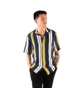 Striped shirt met korte mouwen-geel-navy-wit