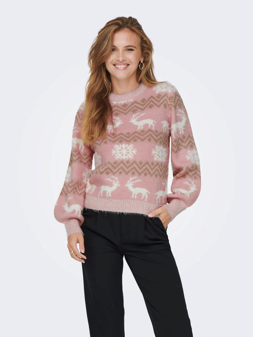 Xmas Fairisle Pullover Strik - Rose Smoke - TeeShoppen Group™ - Knitwear - ONLY
