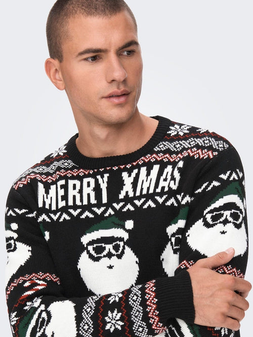 XMAS Santa Crewneck Knit - Sort - TeeShoppen Group™ - Knitwear - Only & Sons